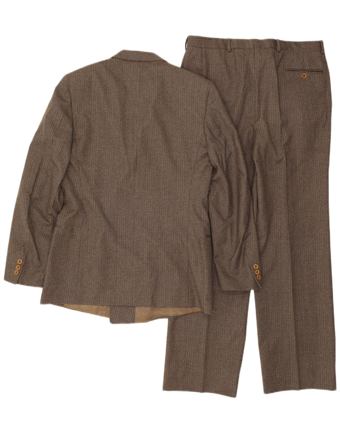 Vintage Herren 2-teiliger Anzug IT 50 Large W32 L32 Braun karierte Wolle