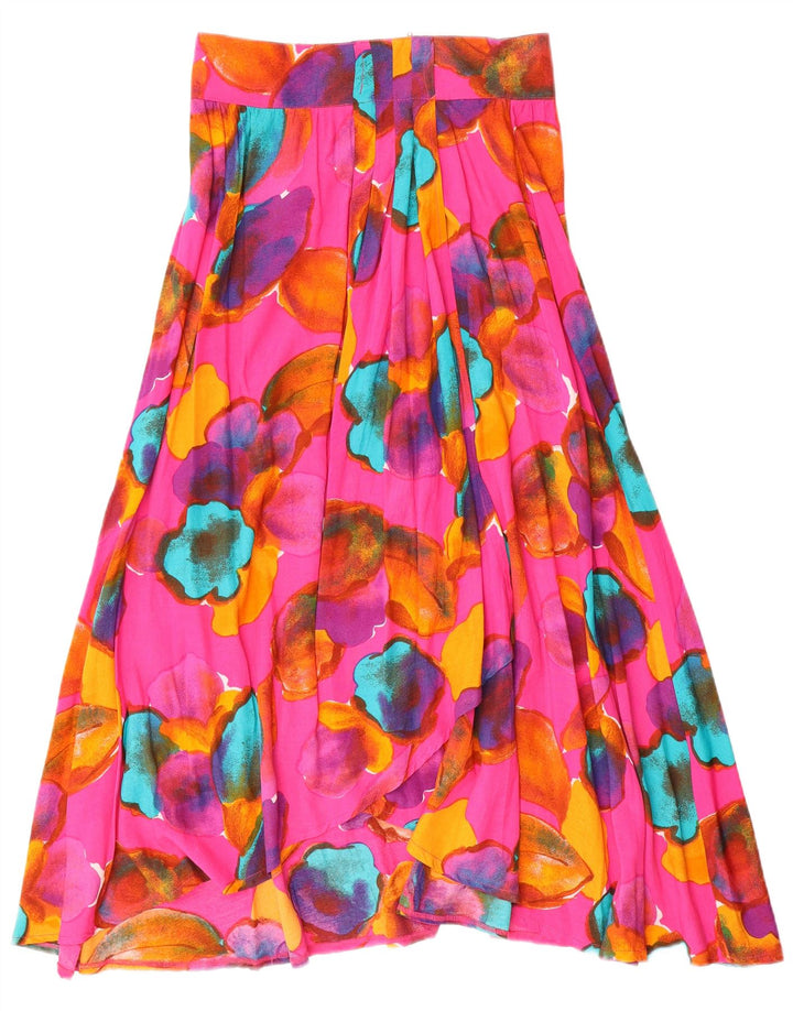 VINTAGE Womens Maxi Flared Skirt IT 42 Medium W28  Pink Floral Viscose