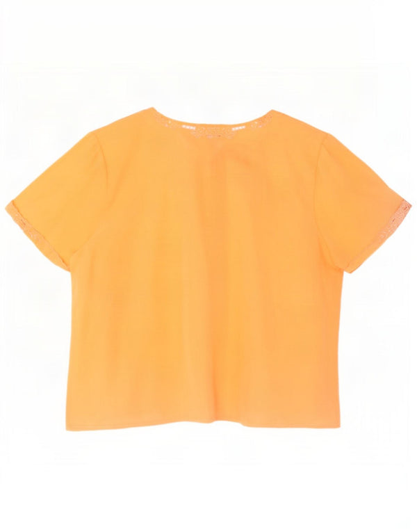 Vintage Damen Kurzarm-Hemdbluse IT 42 Mittelorange geblümte Seide