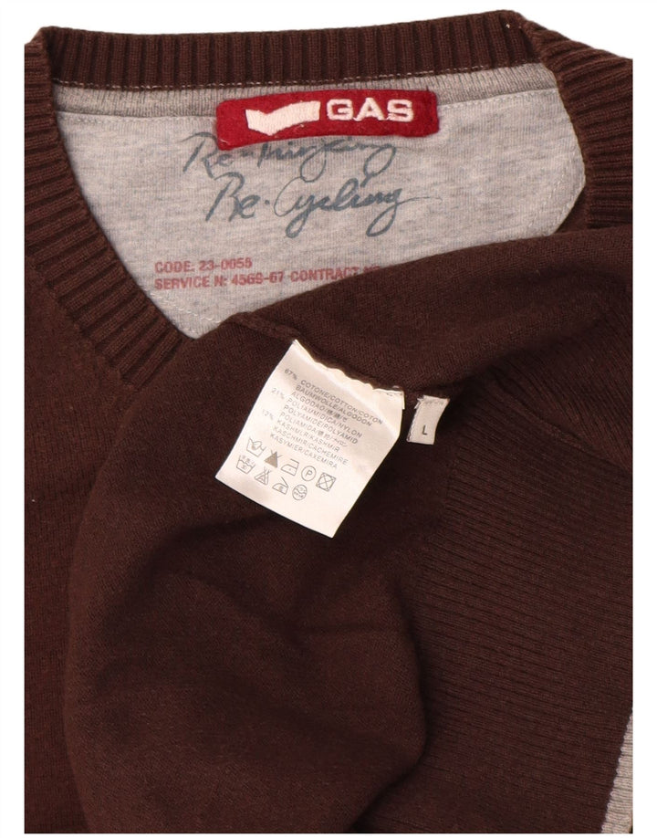 Gas Herren-Pullover mit Rundhalsausschnitt, groß, braune Baumwolle