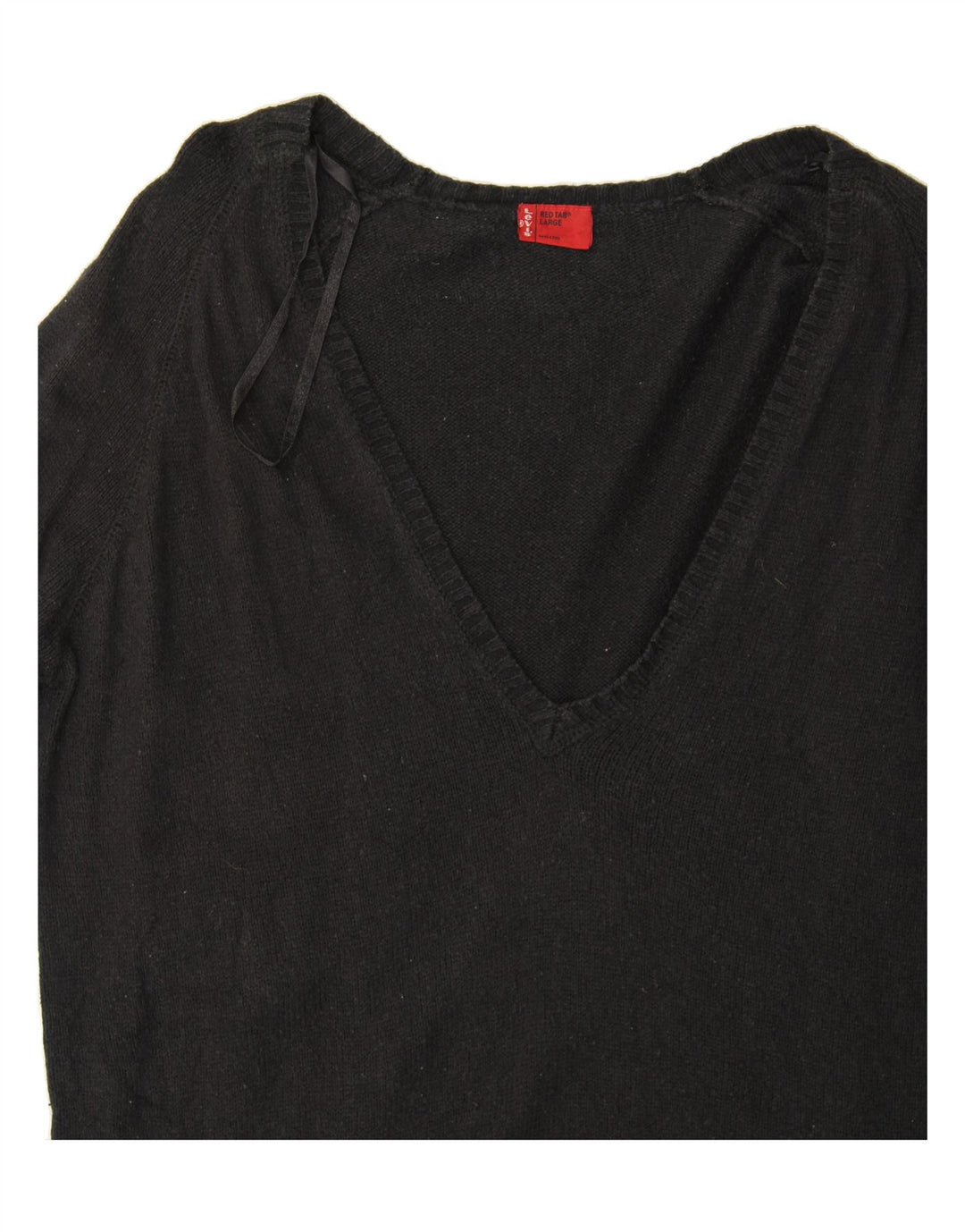 LEVI'S Womens V-Neck Jumper Sweater UK 16 Large Black Cotton Vintage Levi's and Second-Hand Levi's from Messina Hembry 