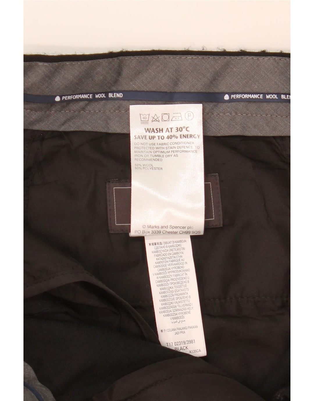 MARKS & SPENCER Herren-Anzughose mit normaler Passform, W34, L31, schwarze Wolle