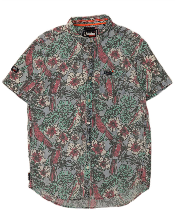 SUPERDRY Herren-Hemd, kurzärmelig, normale Passform, groß, blau, geblümt, Baumwolle