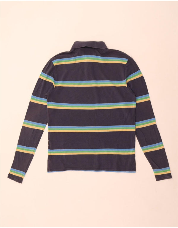 Levi's Herren-Langarm-Poloshirt aus mittelblauer, gestreifter Baumwolle