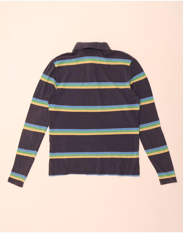 Levi's Herren-Langarm-Poloshirt aus mittelblauer, gestreifter Baumwolle