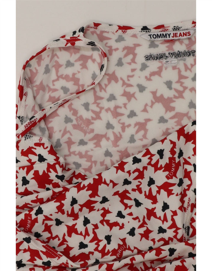 TOMMY HILFIGER Damen Blusenoberteil mit abstraktem Muster UK 12 Mittelrot