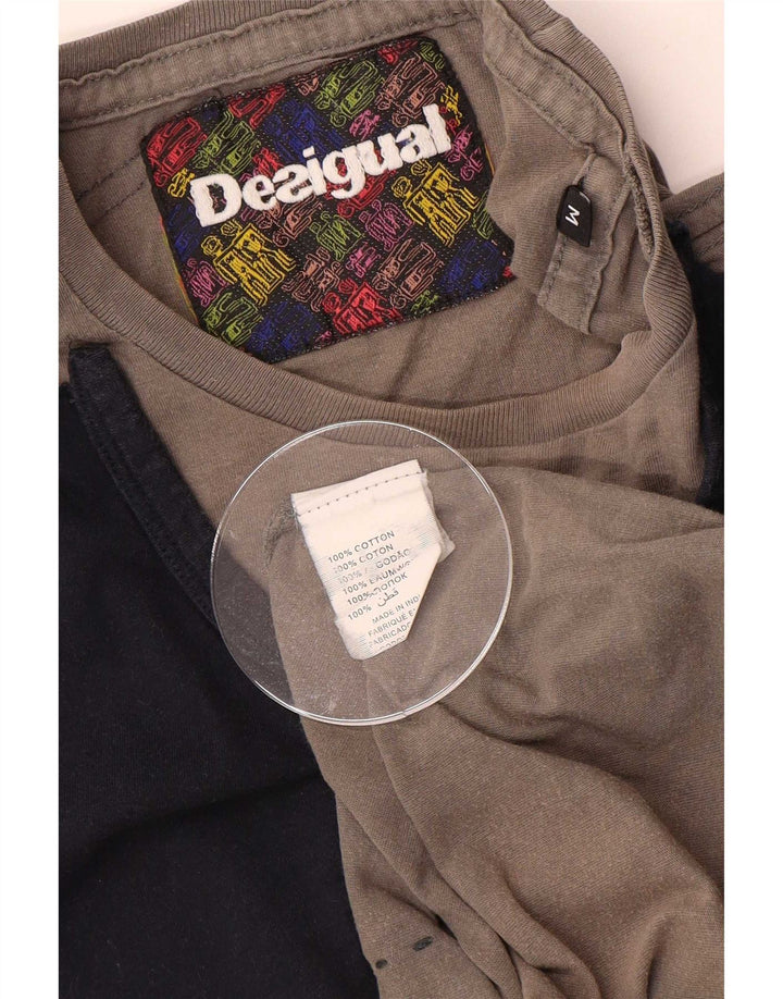 Desigual Herren-T-Shirt-Oberteil aus mittelgrauer Colourblock-Baumwolle
