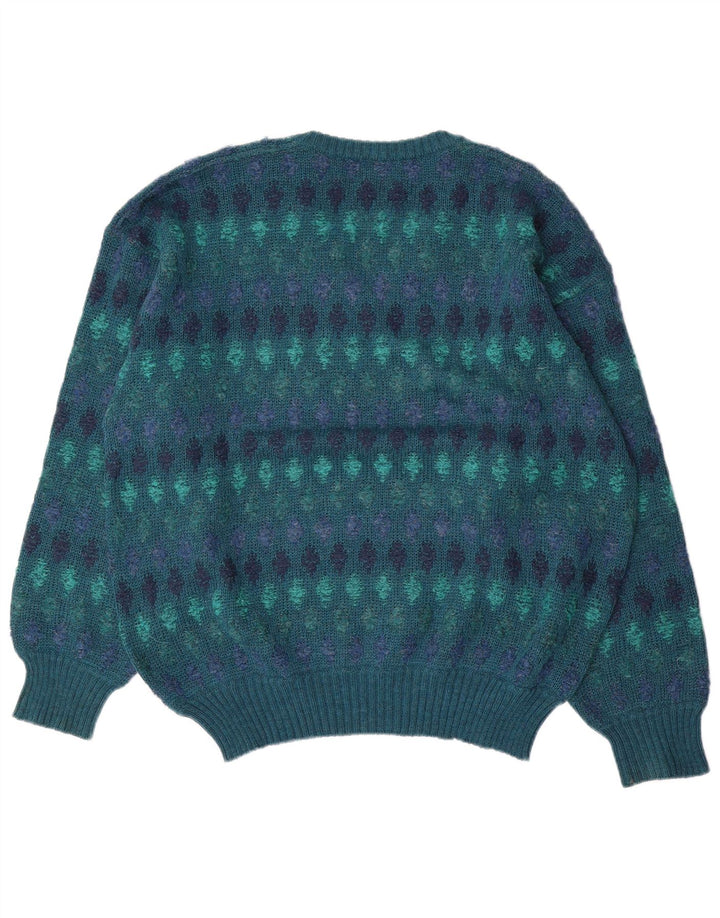 Vintage Herren Pullover mit V-Ausschnitt IT 54 XL Blau Fair Isle Wolle