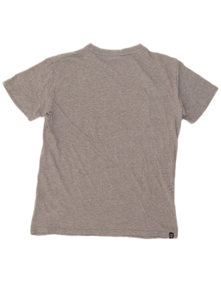 Hummel Herren Grafik-T-Shirt-Oberteil aus mittelgrau gesprenkelter Baumwolle