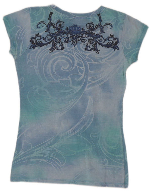 Hard Rock Cafe Damen Rome Graphic T-Shirt Top UK 10 Small Blue Paisley