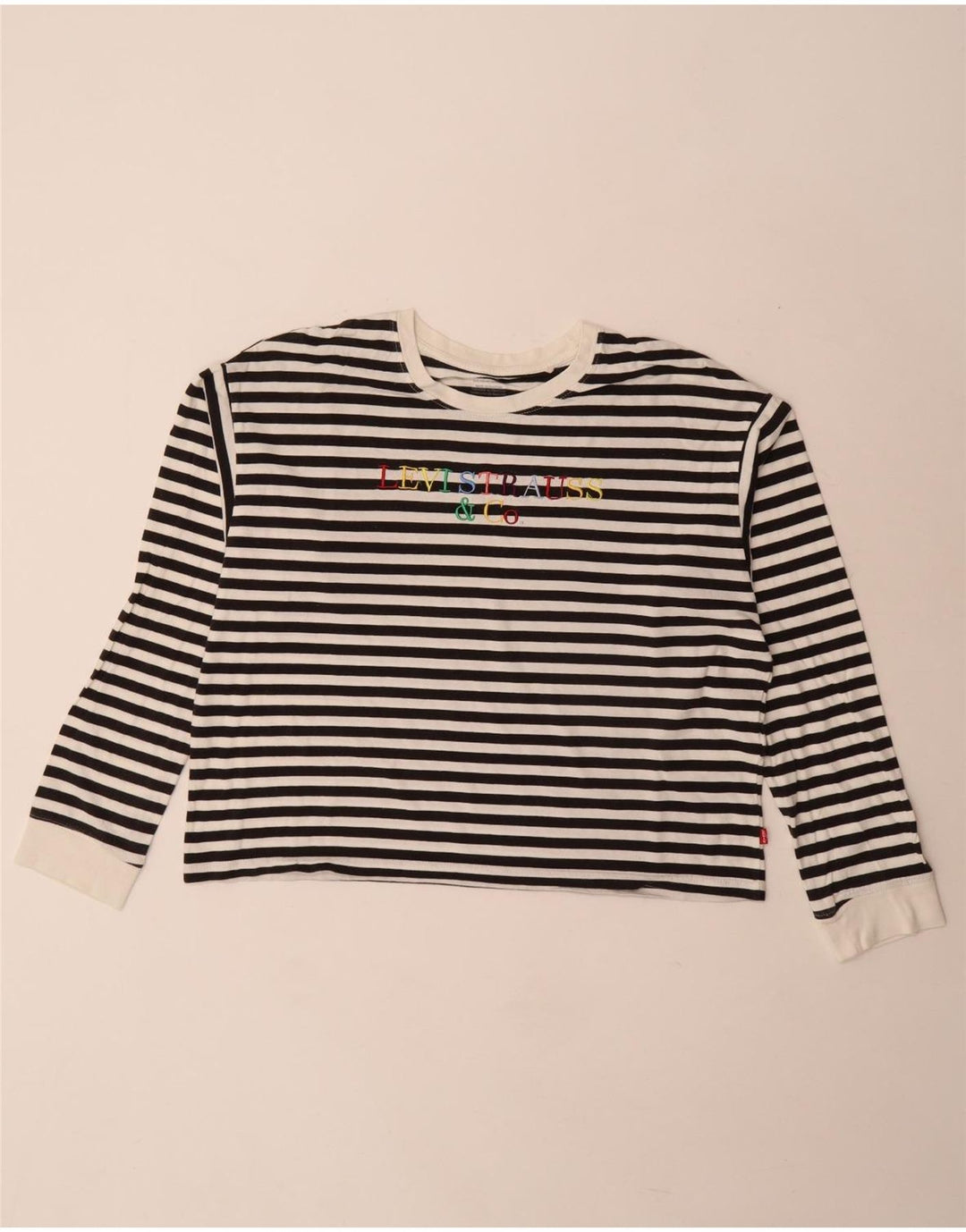Levi's Damen Crop Graphic Top Langarm UK 10 Small Weiß gestreift