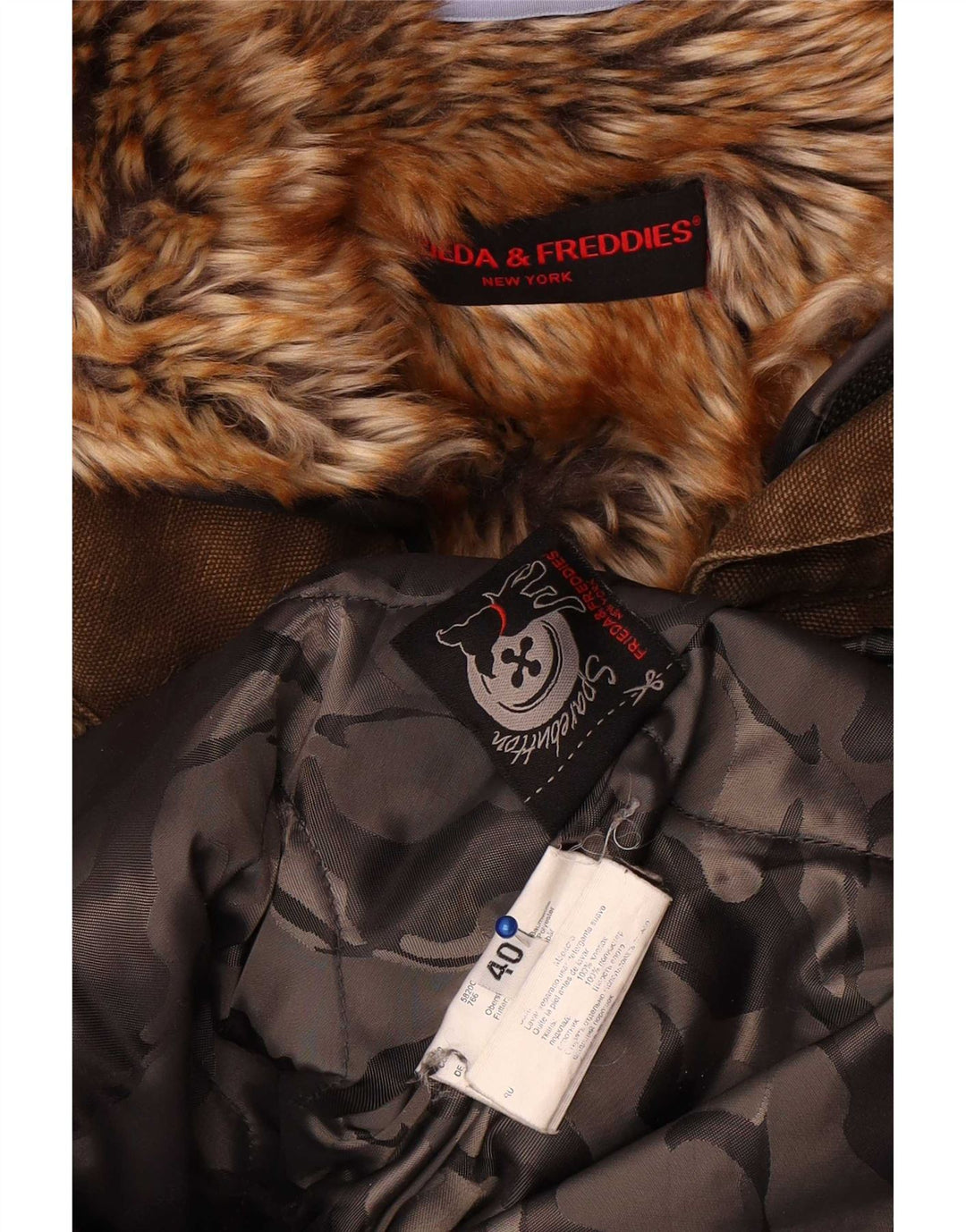 Frieda & Freddies Damen-Parkajacke mit Kapuze, EU 40, mittlere Khaki-Baumwolle
