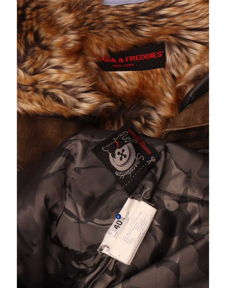 Frieda & Freddies Damen-Parkajacke mit Kapuze, EU 40, mittlere Khaki-Baumwolle