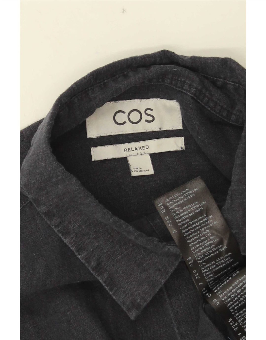 Cos Herren-Hemd mit entspannter Passform, mittelmarineblaues Leinen