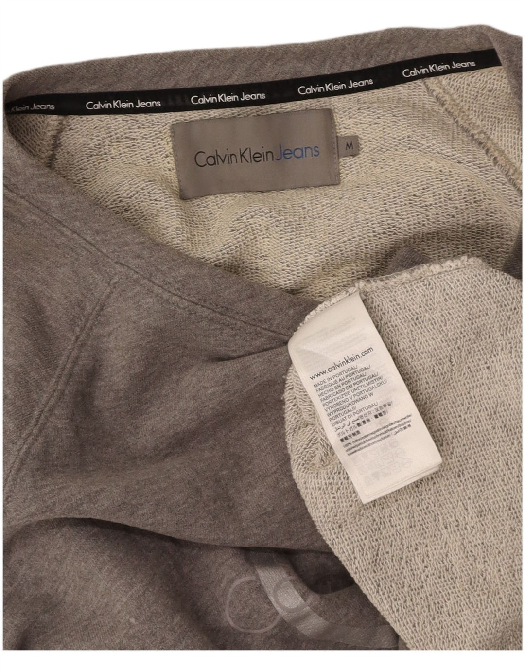 CALVIN KLEIN JEANS Womens Crop Graphic Sweatshirt Jumper UK 14 Medium Grey