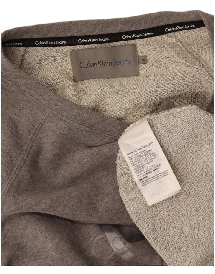 CALVIN KLEIN JEANS Womens Crop Graphic Sweatshirt Jumper UK 14 Medium Grey