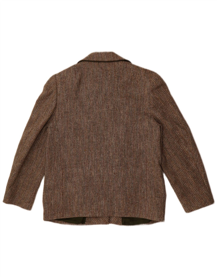 Vintage Damen 3-Knopf-Blazerjacke UK 14 Mittelgrau gestreifte Wolle