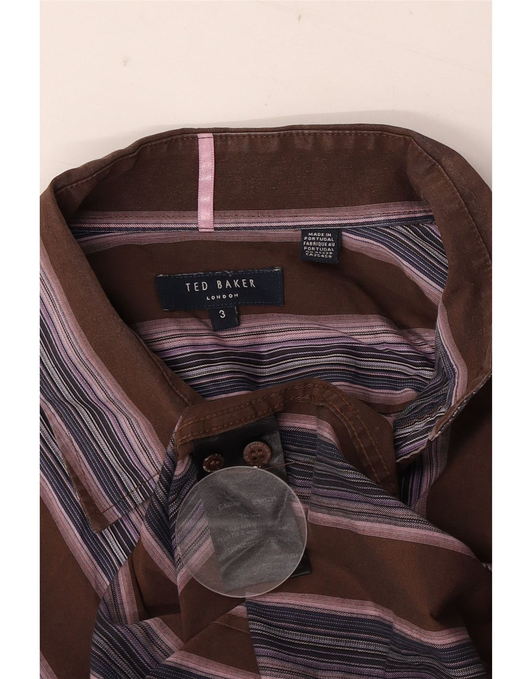 Ted Baker Herrenhemd, Größe 3, mittelbraun, gestreift, Baumwolle