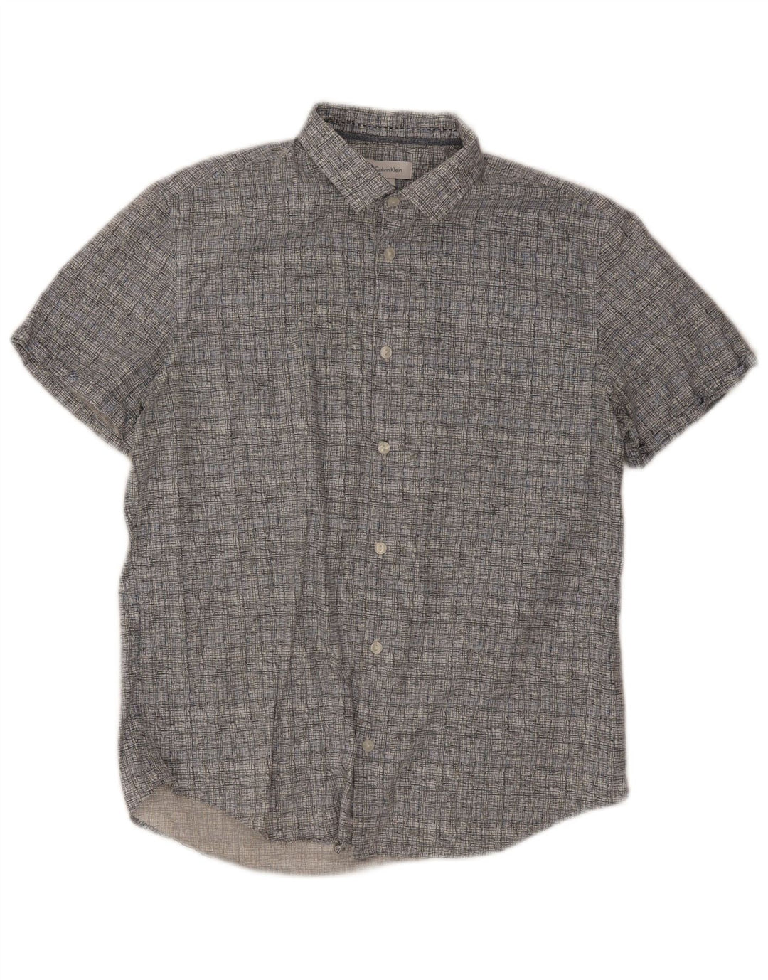Calvin Klein Herren-Kurzarmhemd aus mittelgrauer Gingham-Baumwolle