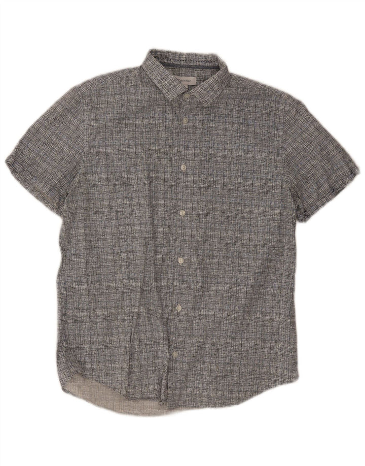 Calvin Klein Herren-Kurzarmhemd aus mittelgrauer Gingham-Baumwolle