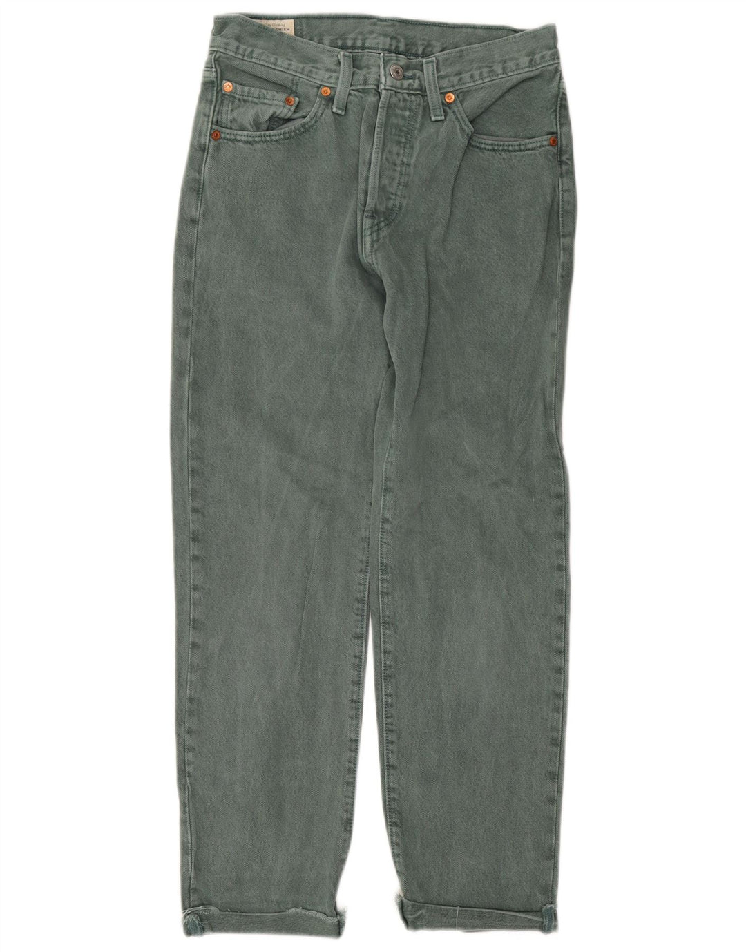 LEVI'S Damen 501 Straight Jeans W27 L28 Grüne Baumwolle
