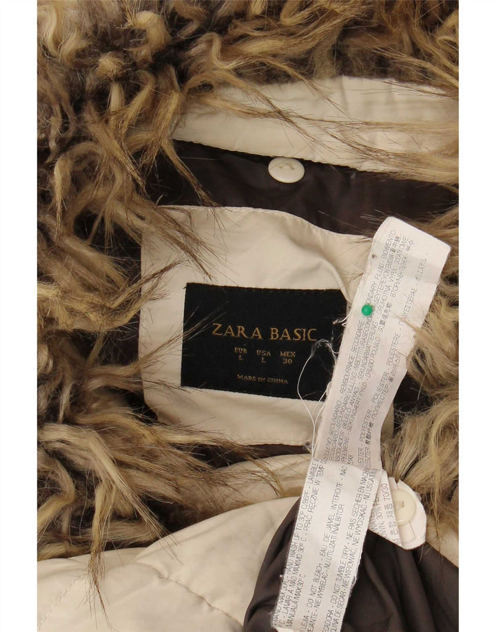 Zara Damen Wattierter Mantel UK 14 Large Off White Polyester