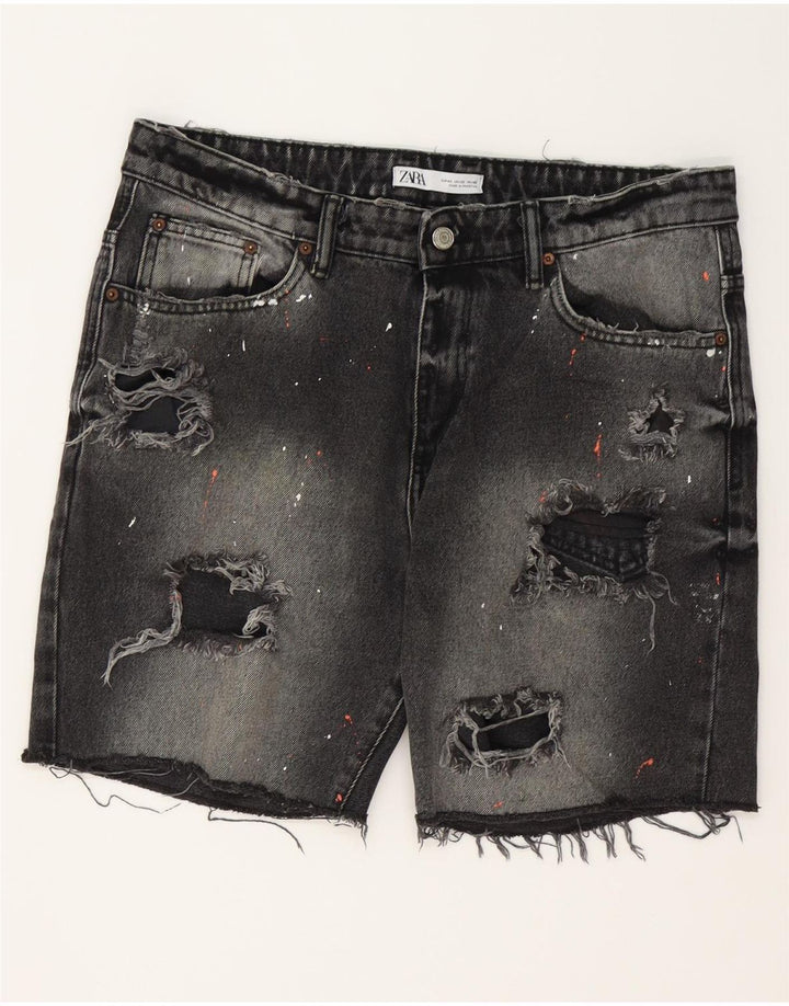 ZARA Herren Distressed Denim Shorts EU 42 Large W32 Graue Baumwolle