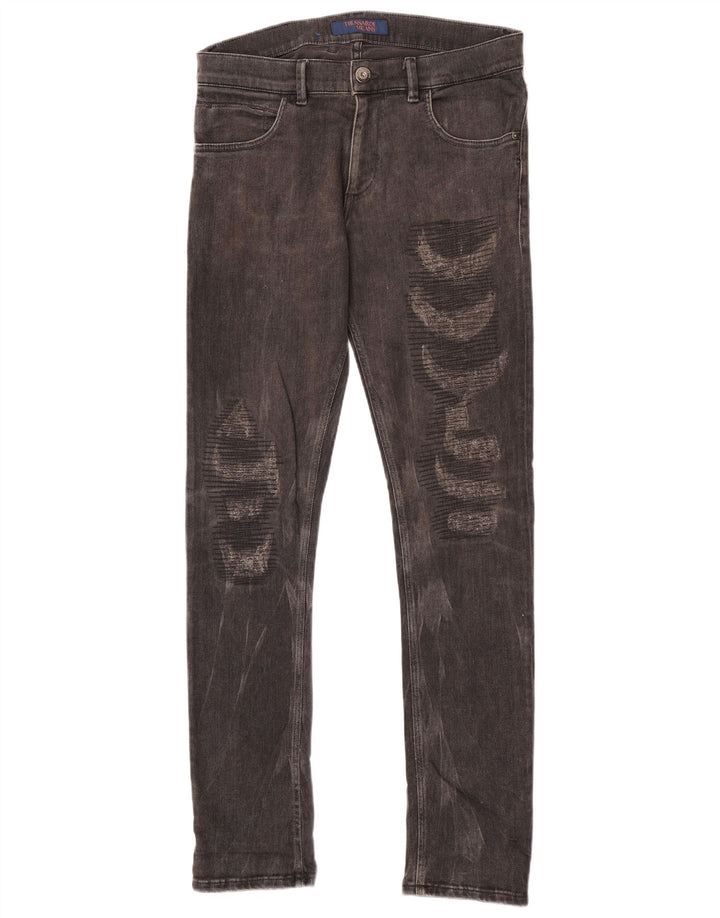 Trussardi Herren Distressed Slim Jeans W33 L34 Schwarze Baumwolle