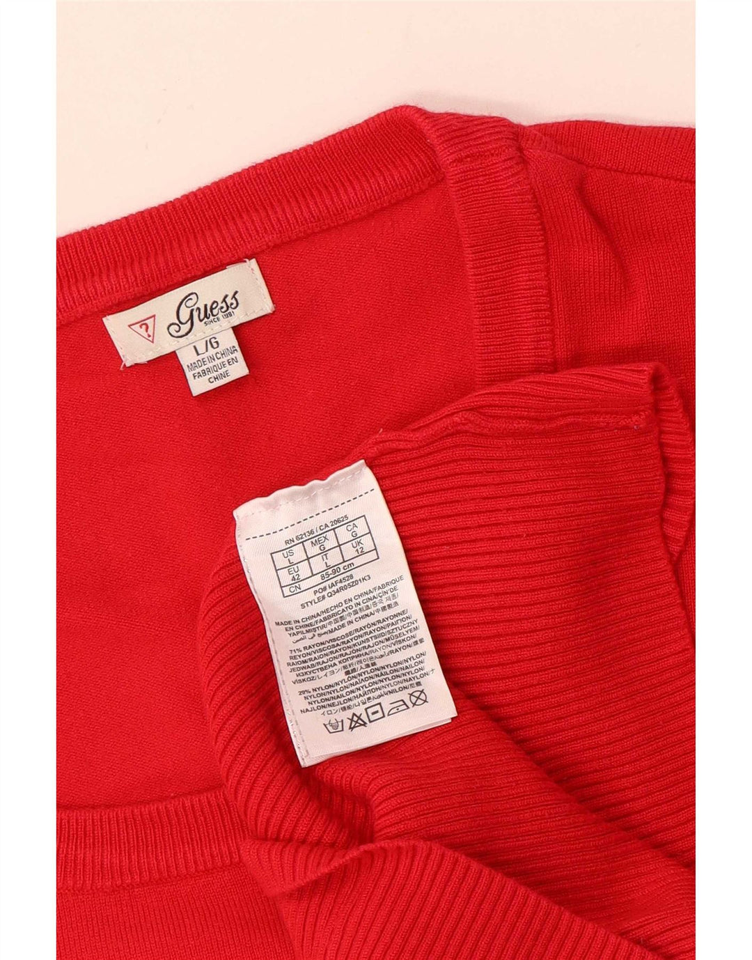 Guess Damen-Pullover mit grafischem U-Boot-Ausschnitt, UK 12, Mittelrot, Viskose