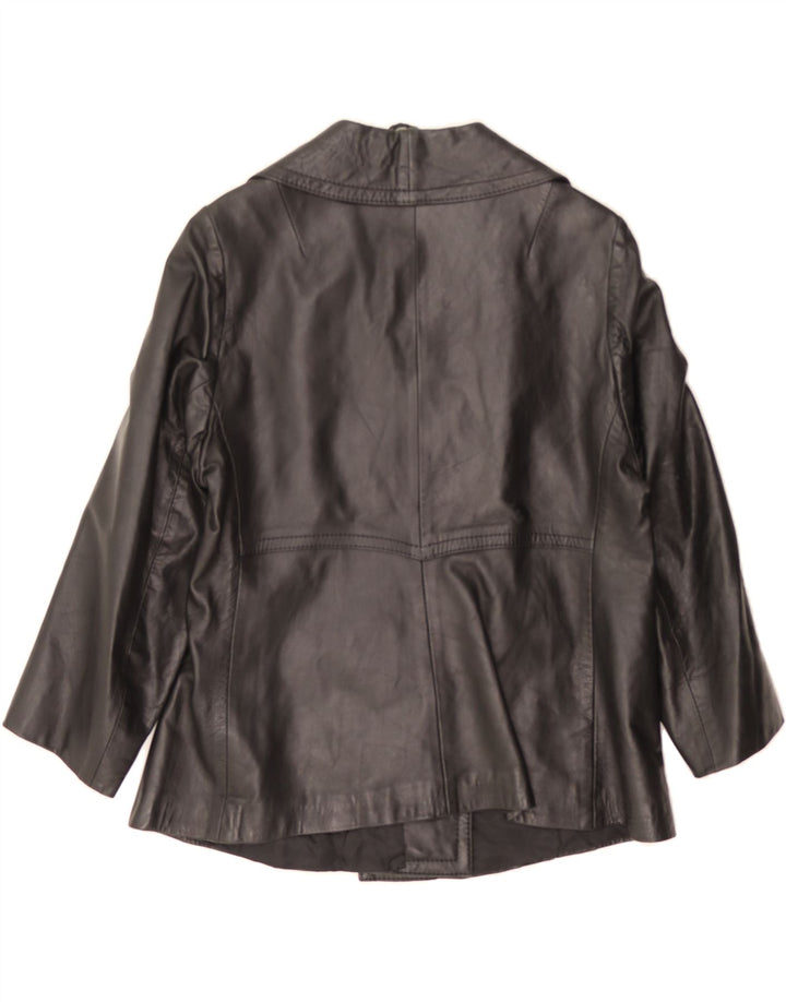 VINTAGE Womens Double Breasted Leather Jacket UK 14 Large Black Leather Vintage Vintage and Second-Hand Vintage from Messina Hembry 