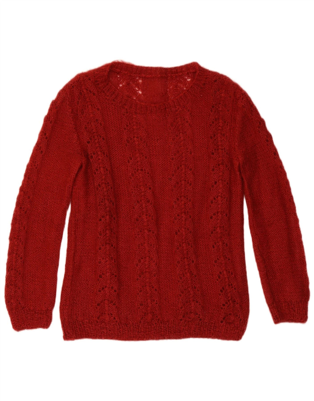 Vintage Damen Pullover mit abstraktem Muster und Rundhalsausschnitt UK 12 Medium Burgu