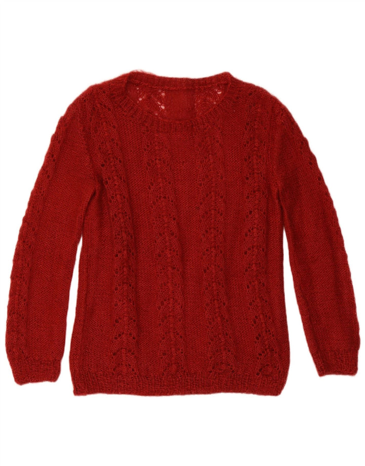 Vintage Damen Pullover mit abstraktem Muster und Rundhalsausschnitt UK 12 Medium Burgu