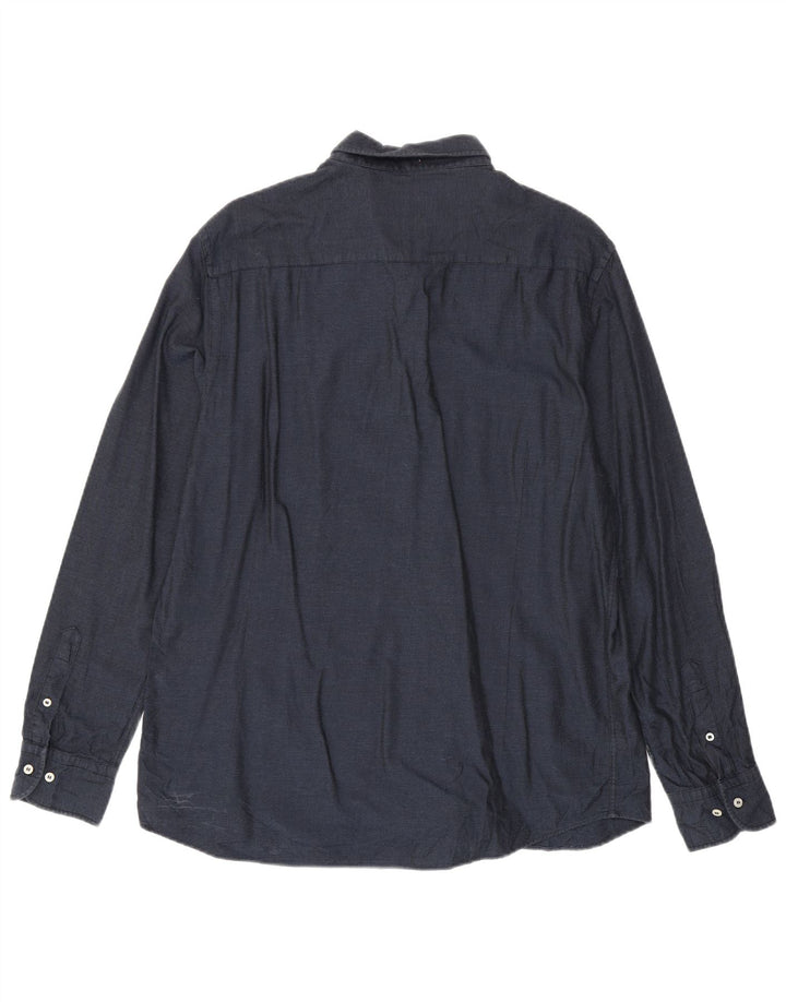 Massimo Dutti Herren Flanellhemd XL Marineblau Baumwolle