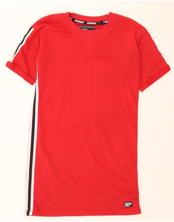 Superdry Damen T-Shirt-Kleid UK 6 XS Rote Colourblock-Baumwolle