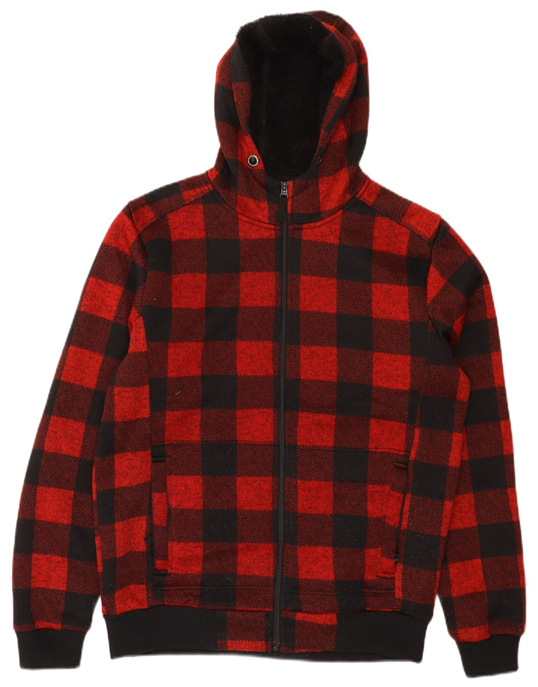 Mountain Warehouse Herren-Sherpa-Kapuzenpullover mit Reißverschluss, mittelrot, kariert