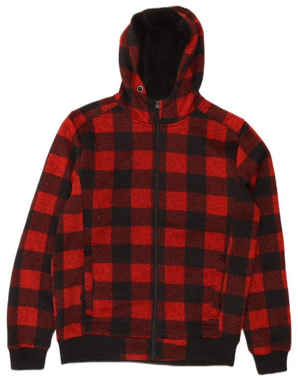 Mountain Warehouse Herren-Sherpa-Kapuzenpullover mit Reißverschluss, mittelrot, kariert