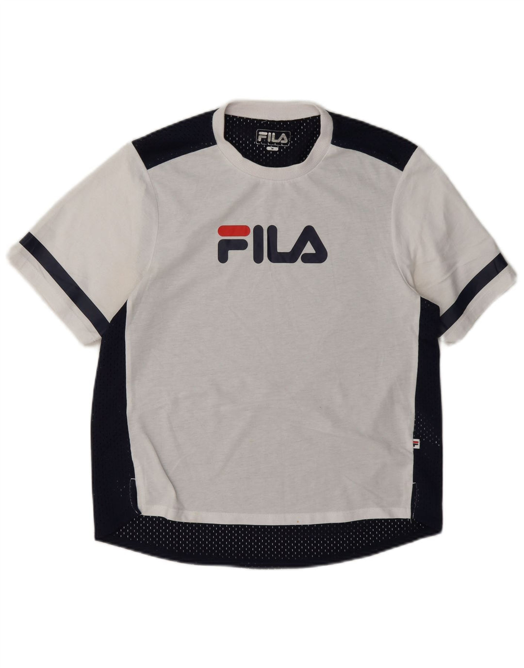 Fila Damen Grafik-T-Shirt-Oberteil UK 14 Mittelweißes Colourblock-Polyester