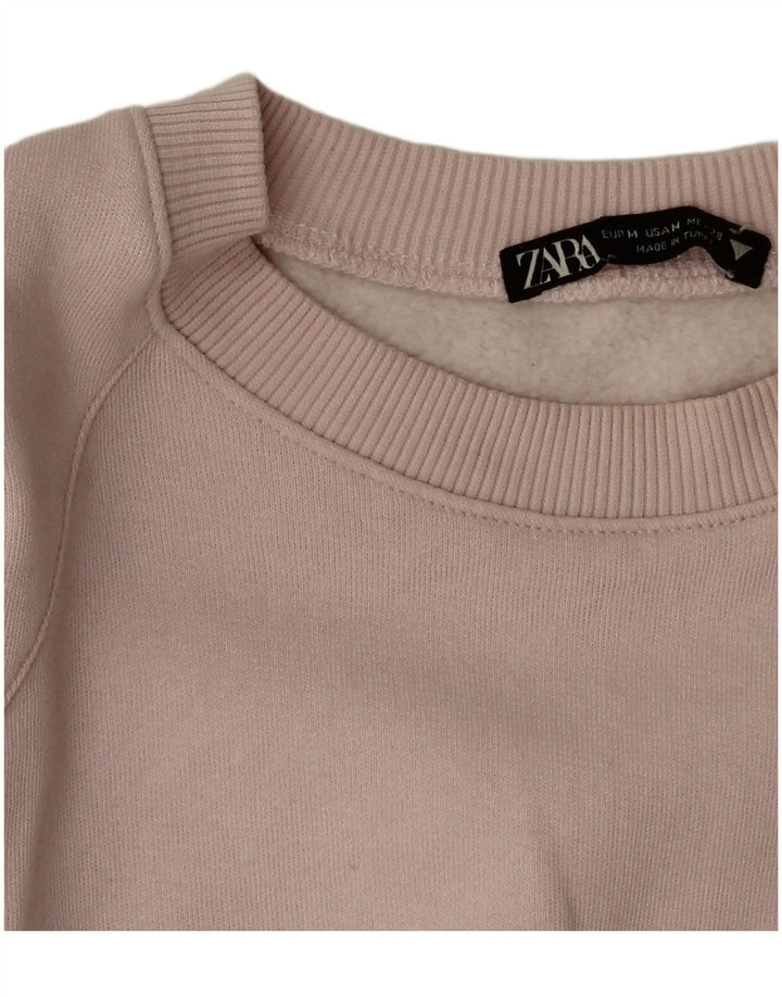 Zara Damen Crop Oversized Sweatshirt Pullover UK 14 Mittelrosa Baumwolle