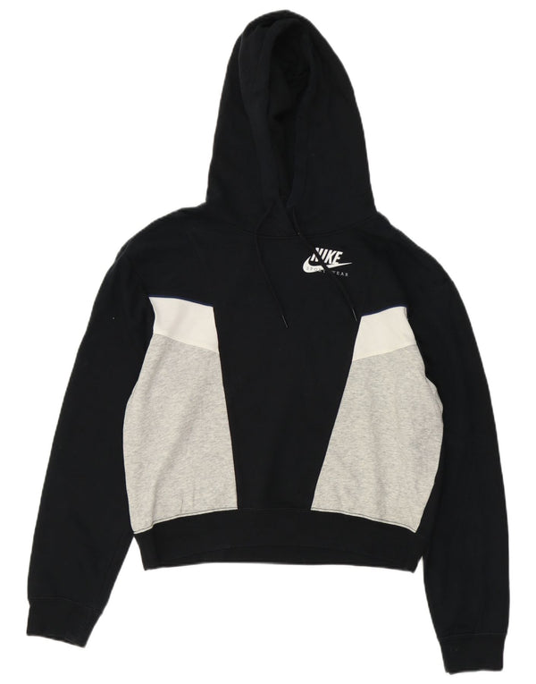 Nike Damen Crop Hoodie Pullover UK 6 XS Schwarz Colourblock Baumwolle