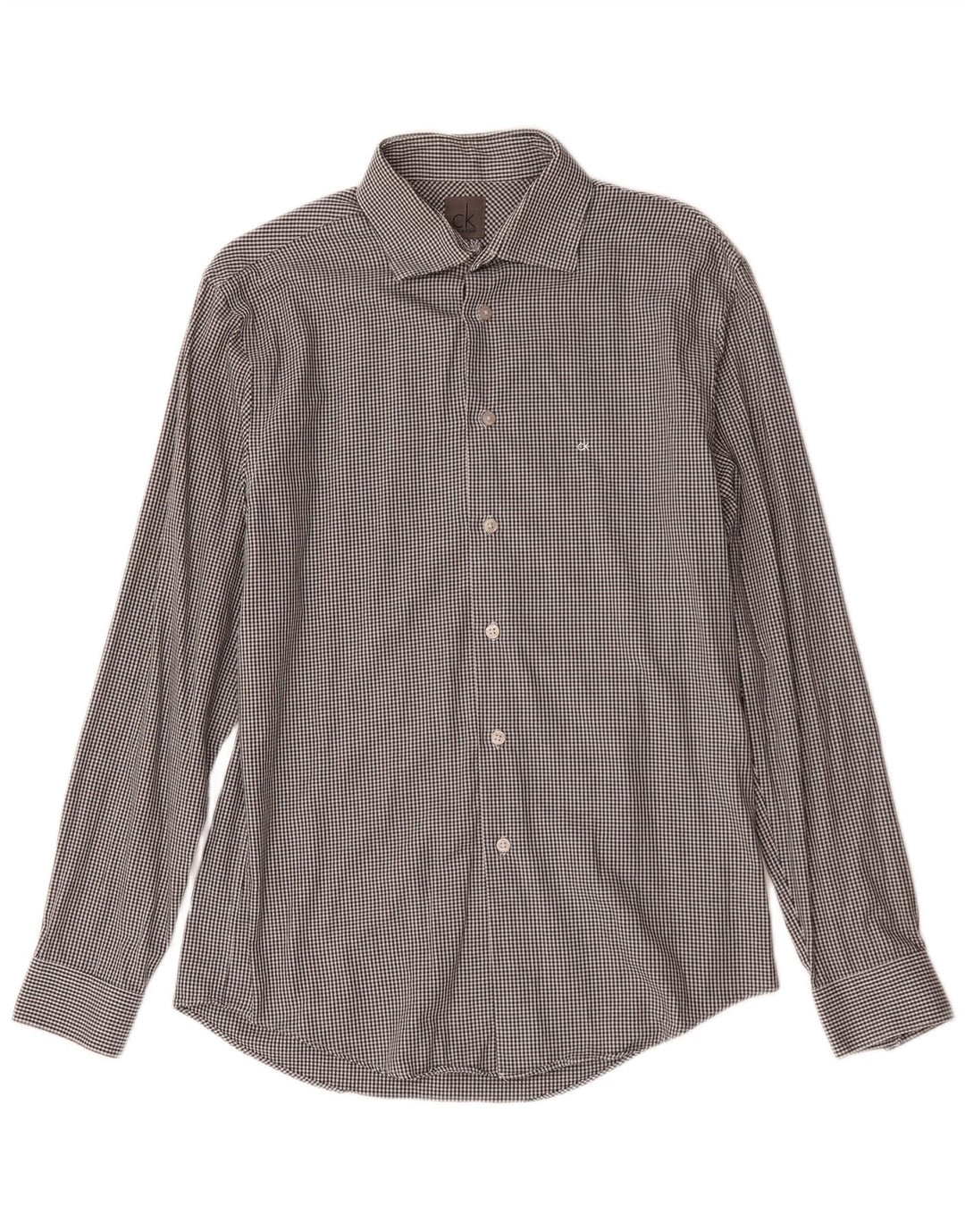 Calvin Klein Herren Slim Fit Hemd Größe 39 15 1/2 Mittelgraues Hahnentrittmuster