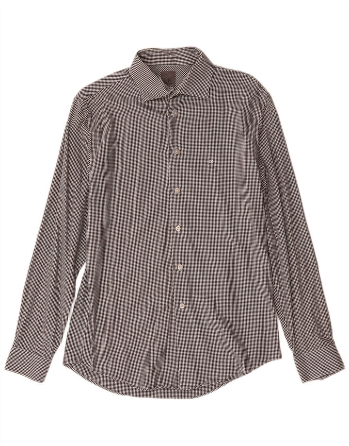 Calvin Klein Herren Slim Fit Hemd Größe 39 15 1/2 Mittelgraues Hahnentrittmuster
