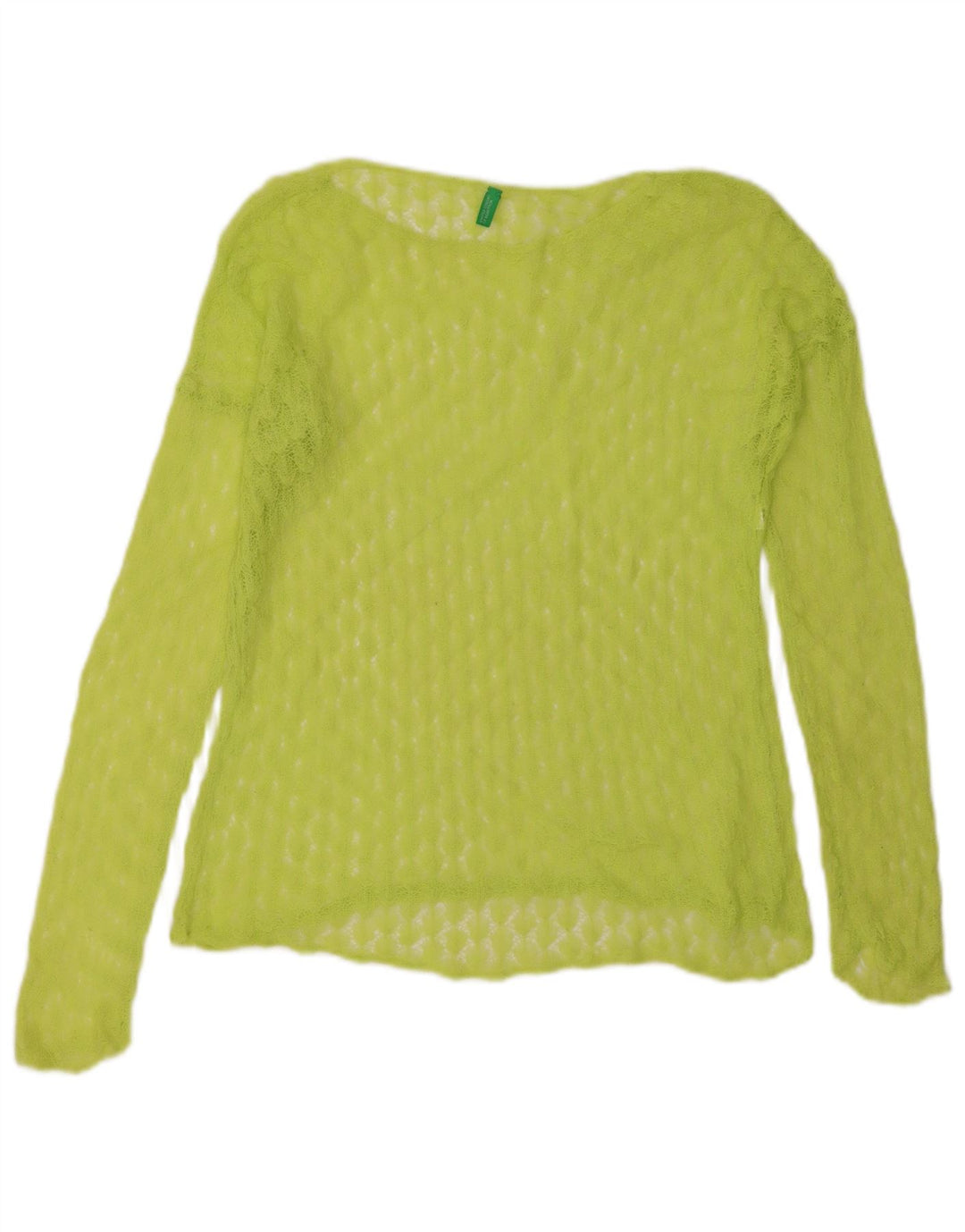 Benetton Damen Durchsichtiges Top Langarm UK 16 Large Grün