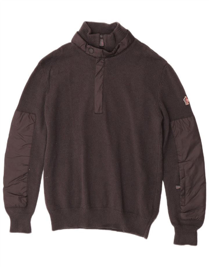 Moncler Herren-Pullover mit Reißverschluss am Hals, große graue Wolle