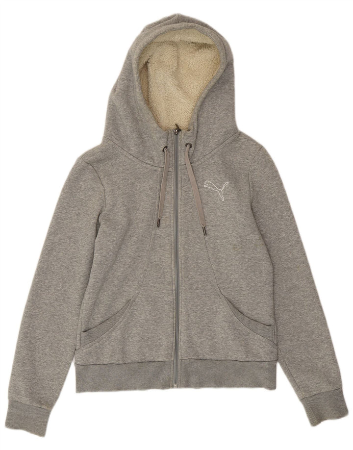 PUMA Damen Zip Hoodie Pullover UK 12 Mittelgrau meliert
