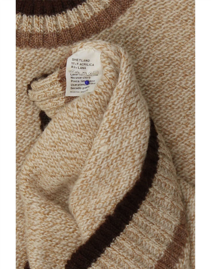 Vintage Herren-Pullover mit Rundhalsausschnitt, Mittelbeige, Farbblock-Acryl