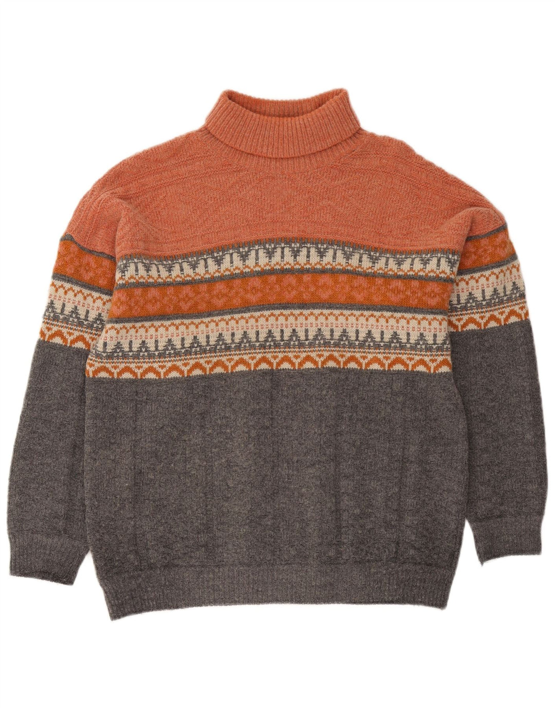 Vintage Herren Rollkragenpullover Pullover Groß Orange Fair Isle