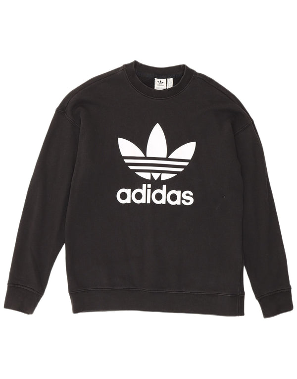 Adidas Womens Graphic Oversized Sweatshirt Pullover UK 10 Small Schwarze Baumwolle