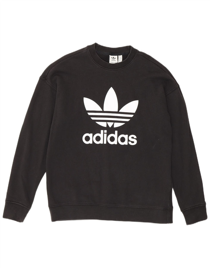 Adidas Womens Graphic Oversized Sweatshirt Pullover UK 10 Small Schwarze Baumwolle