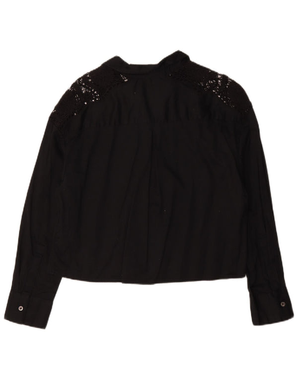 Marks & Spencer Damen Hemdbluse UK 12 Mittelschwarze Baumwolle