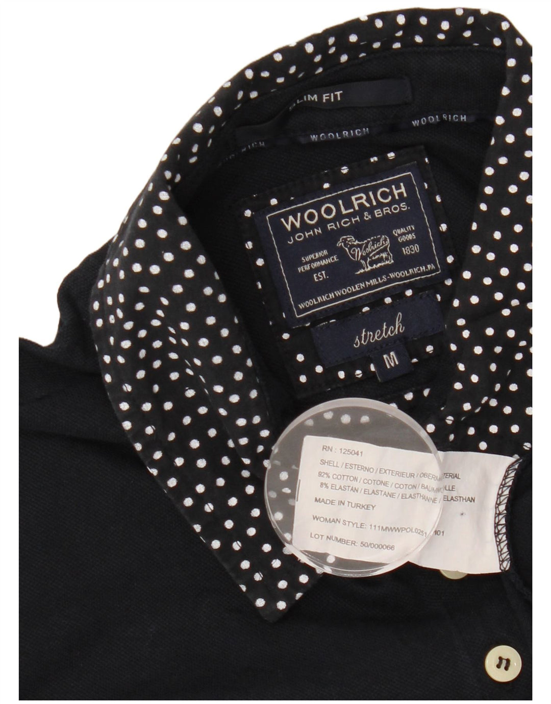 WOOLRICH Damen-Poloshirt mit schmaler Passform, UK 12, mittelmarineblau gepunktete Baumwolle